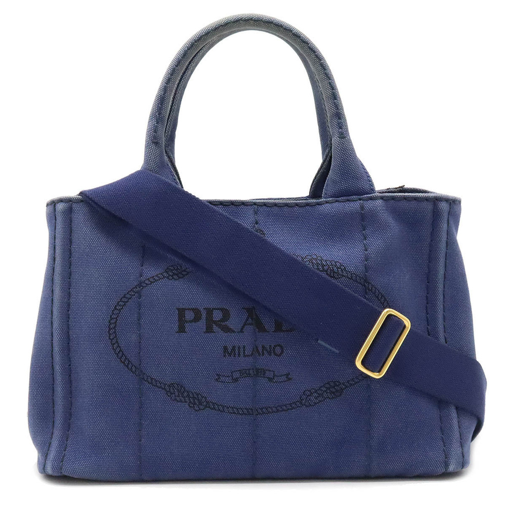 Prada Canapa Tote Bag 2way Crossbody Canvas Navy Blue